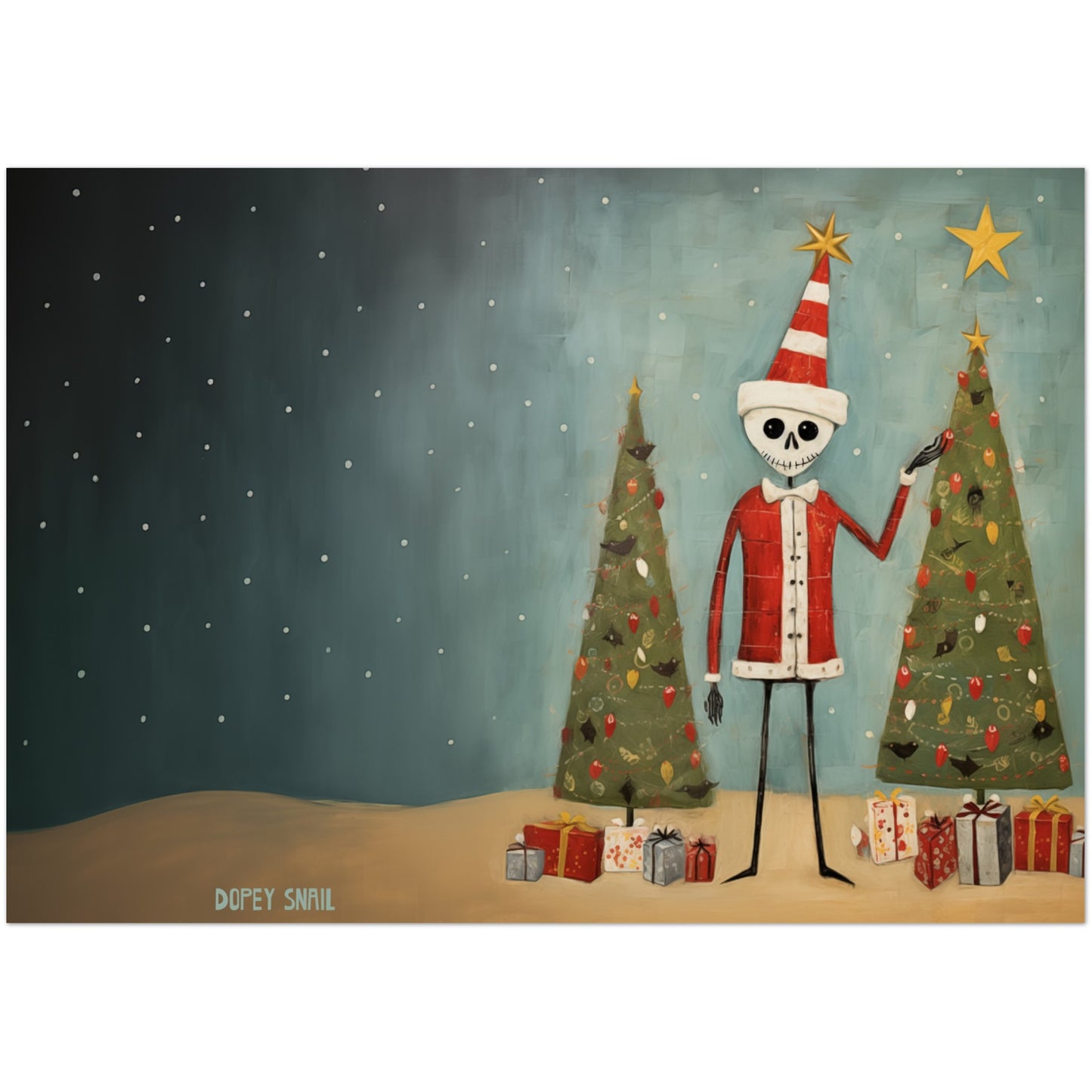 Pack of 10 Greeting Cards (standard envelopes) (US & CA) Skeleton and Christmas Trees