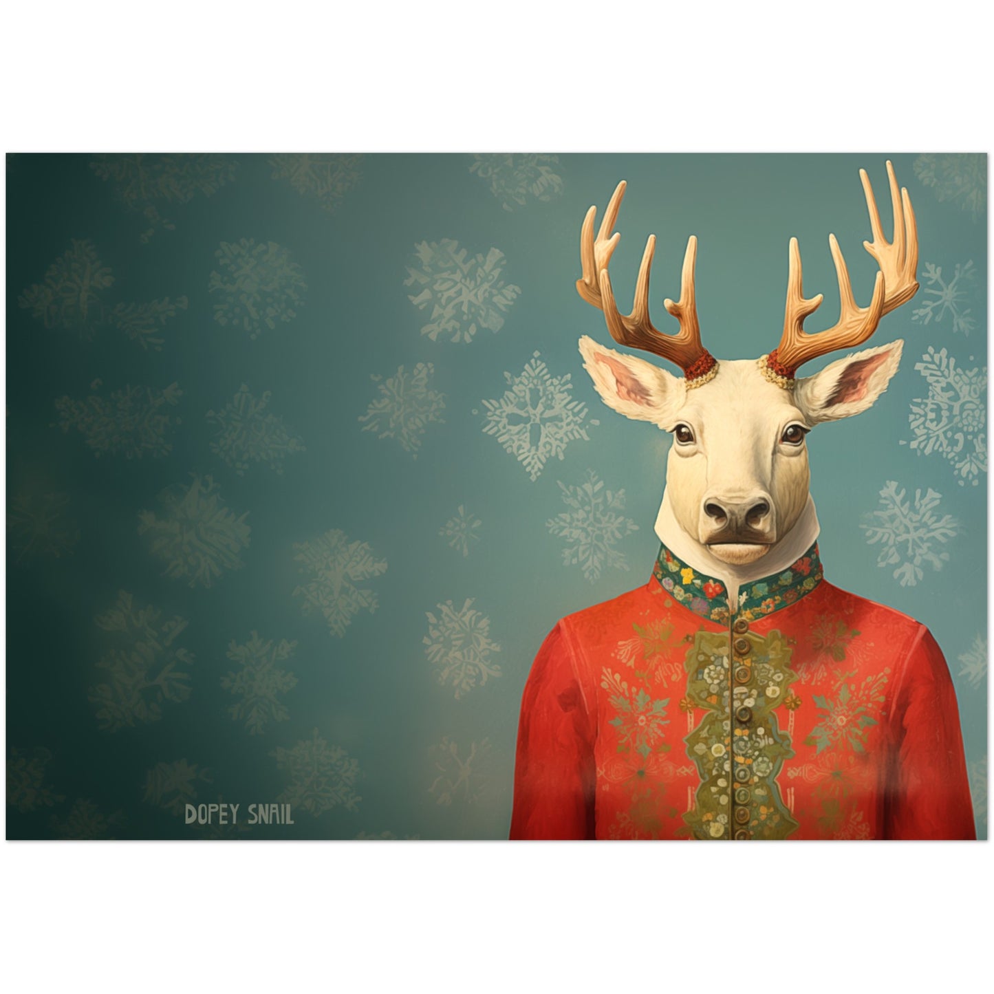 Pack of 10 Greeting Cards (standard envelopes) (US & CA) Mr Reindeer with Red Suit