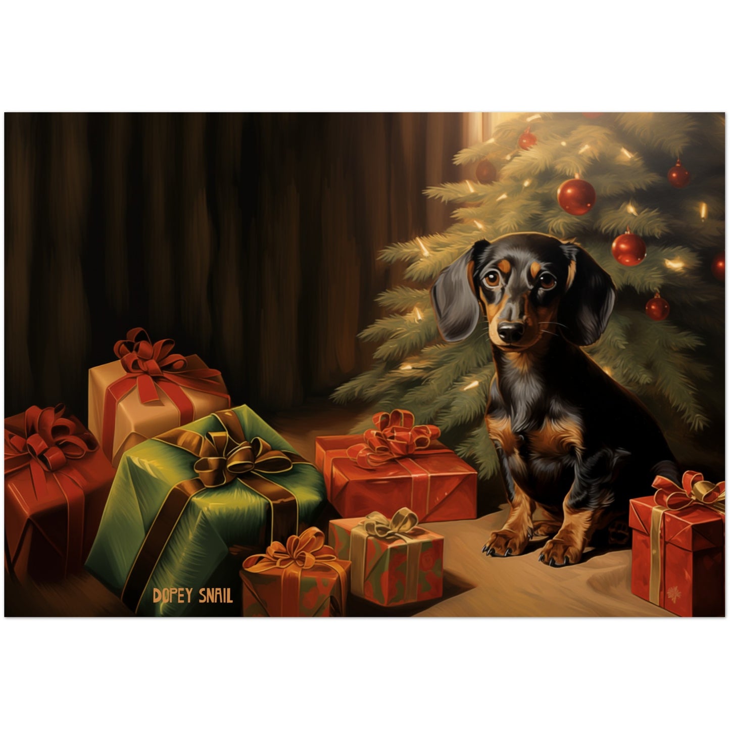 Pack of 10 Greeting Cards (standard envelopes) (US & CA) Christmas Dachshund Pup